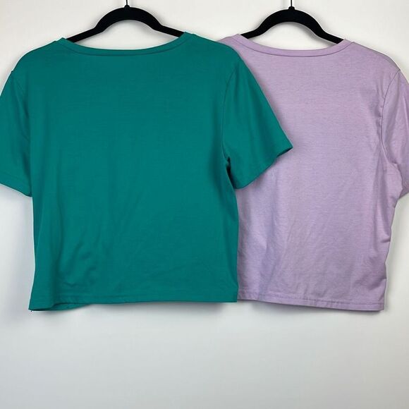 Jinkesi Women's Set of 2 Knot Front Cropped Green & Purple T-shirt Size L - Picture 8 of 9